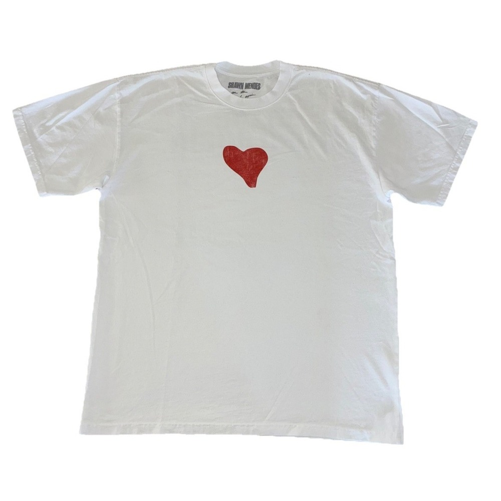 Shawn Mendes T Shirt L White Heart‎ On The Road Again Tour OTRA 2025 NEW *hole